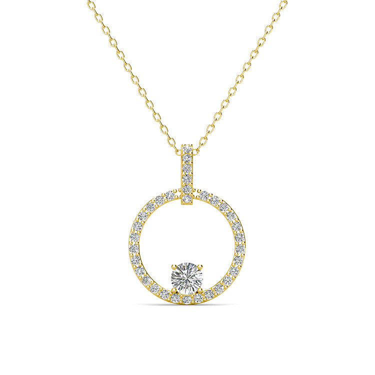 Dainty Swarovski Crystal Open Circle Necklace with Floating Solitaire Modern Geometric Pendant / DP0787