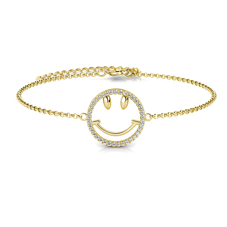 Cheerful Gift Emoji Bracelet Silver Plated Hollow Smiley Face Outline Ladies Flexible Adjustable Chain / DB0217