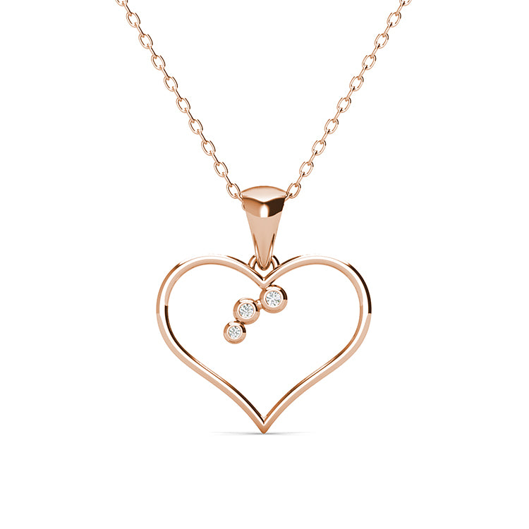 Sweet Floating Crystal Heart Pendant Necklace 18K Gold Plated Hollow Outline / DP0794