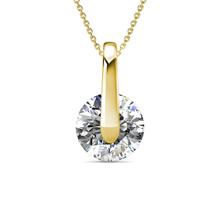 Minimalist Large Oval Round Solitaire Pendant Necklace with Brilliant Cut Swarovski Crystal / DP0738