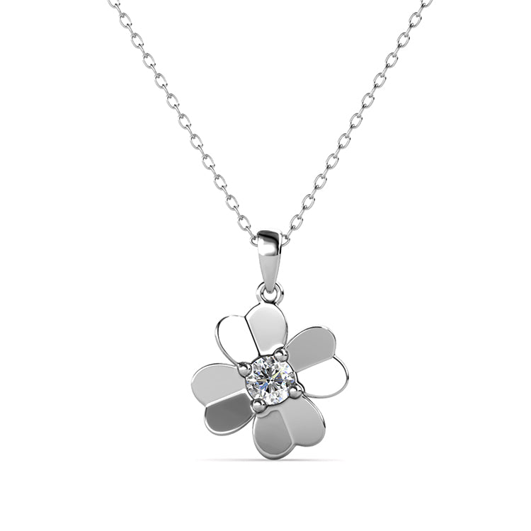 Sweet 5-Petal Flower Necklace with Swarovski Crystal Minimalist Polished Floral Pendant / DP0776