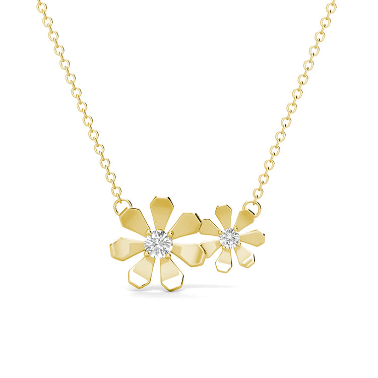 Dainty Clean Girl Flower Necklace Trendy Geometric Daisy Necklace with Twin Swarovski Crystals / DP0797