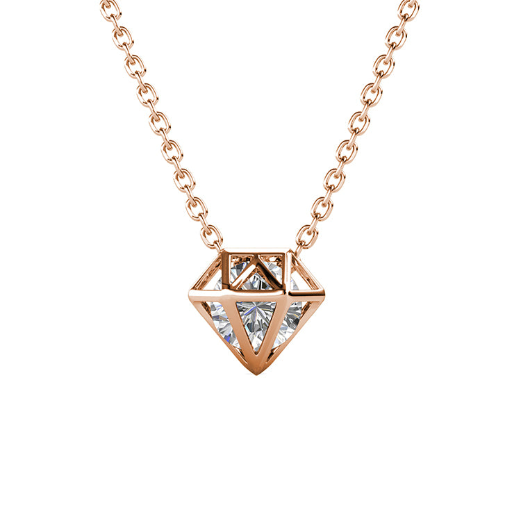 Hollow Open Cage Diamond Outline Geometric Pendant Necklace Unisex Everyday Necklace With Swarovski Crystals / DP0755