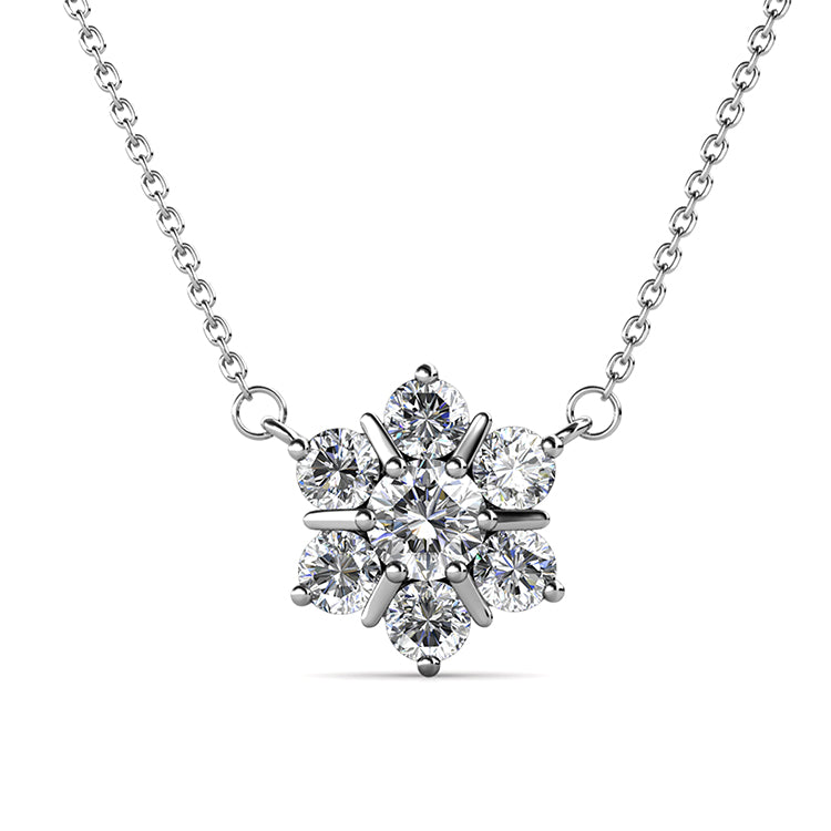 Dazzling Snowflake Seven Stone Cluster Pendant Women’s Winter Daily Pendant Necklace / DP0736