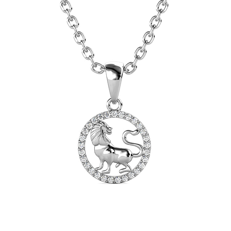 18K White Gold Plated Leo Necklace Sparkling Swarovski Crystal Lion Pendant July & August Birthday Gift/ DP0663