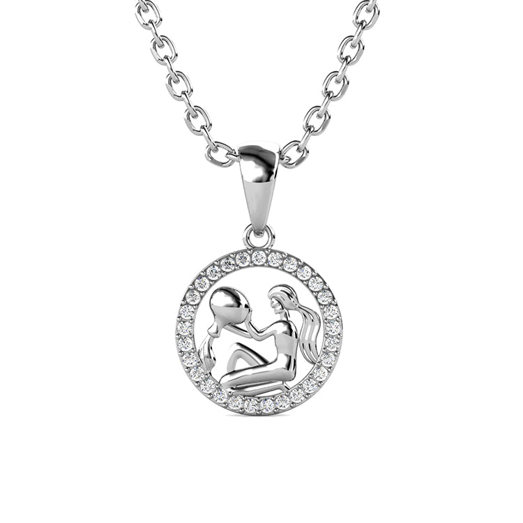 Dainty Swarovski Crystal Aquarius Medallion 18K Gold Plated Round Zodiac Necklace/ DP0672