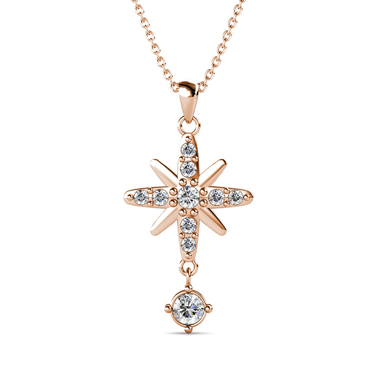 Retro Silver-Tone Starburst Pendant 18K White Gold Plated Copper Sparkling Swarovski Crystal Necklace/ DP0661