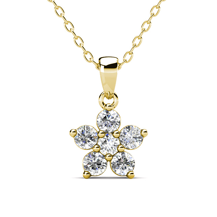Radiant 5-Stone Flower Pendant Necklace Large Solitaire Petals with Minimal Metal Setting/ DP0749