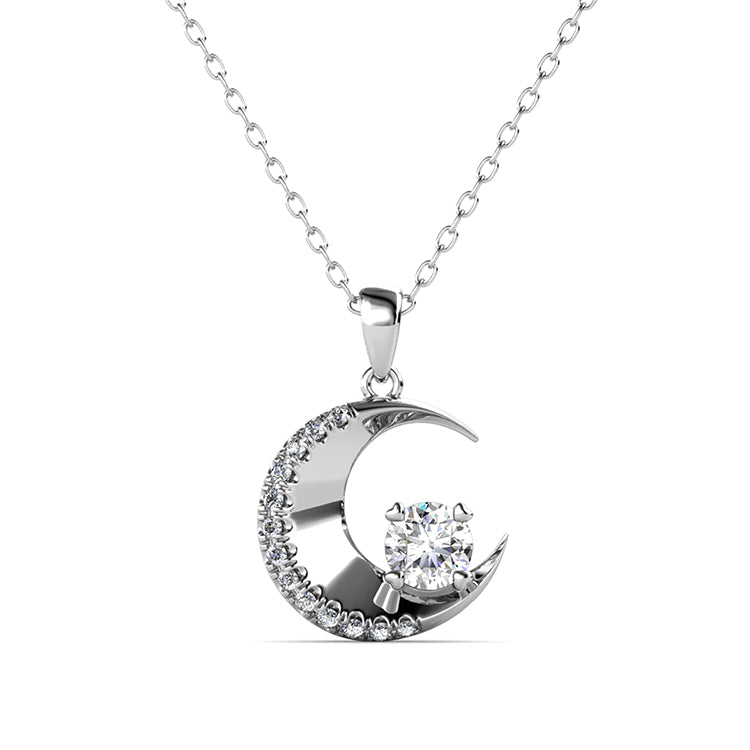 Romantic Crescent Moon & Crystal Star Pendant Elegant Everyday Layering Jewelry / DP0775