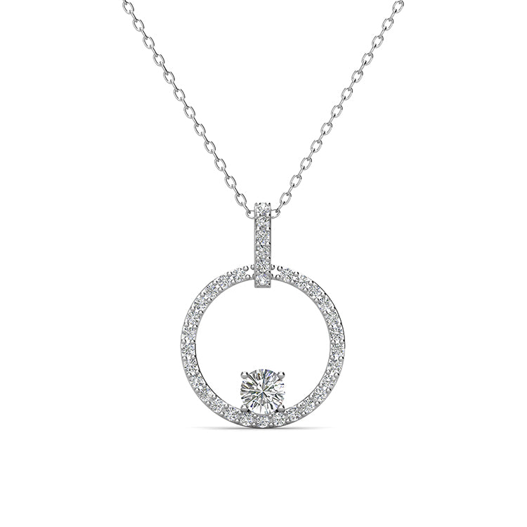 Dainty Swarovski Crystal Open Circle Necklace with Floating Solitaire Modern Geometric Pendant / DP0787