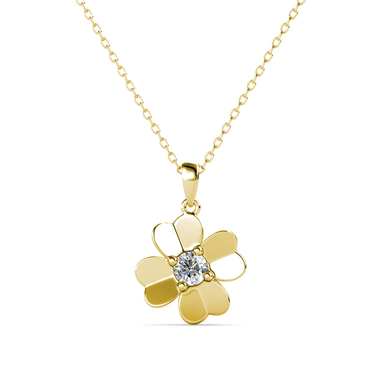Sweet 5-Petal Flower Necklace with Swarovski Crystal Minimalist Polished Floral Pendant / DP0776