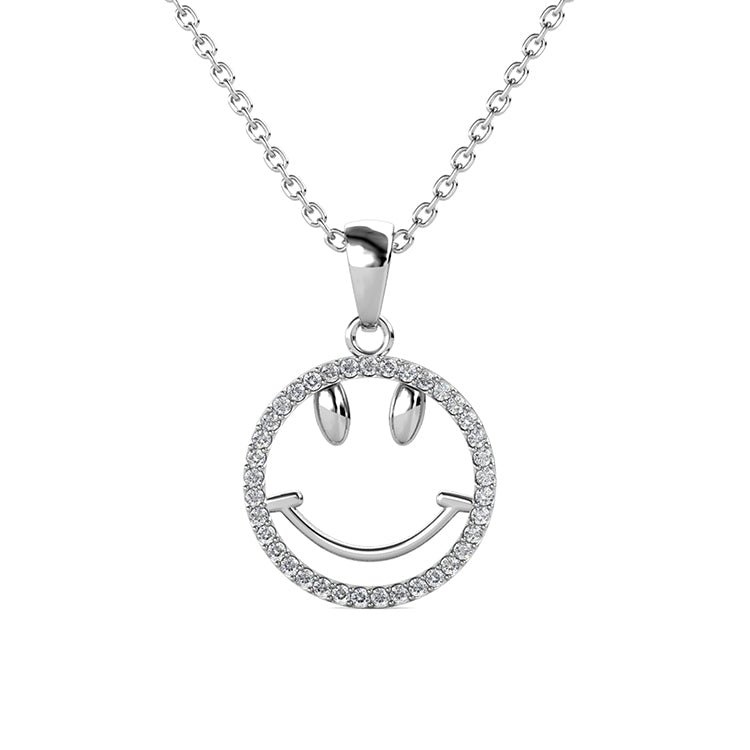 Happy Smiley Face Necklace with Swarovski Crystals Halo Perfect Birthday & Friendship Gift/ DP0758
