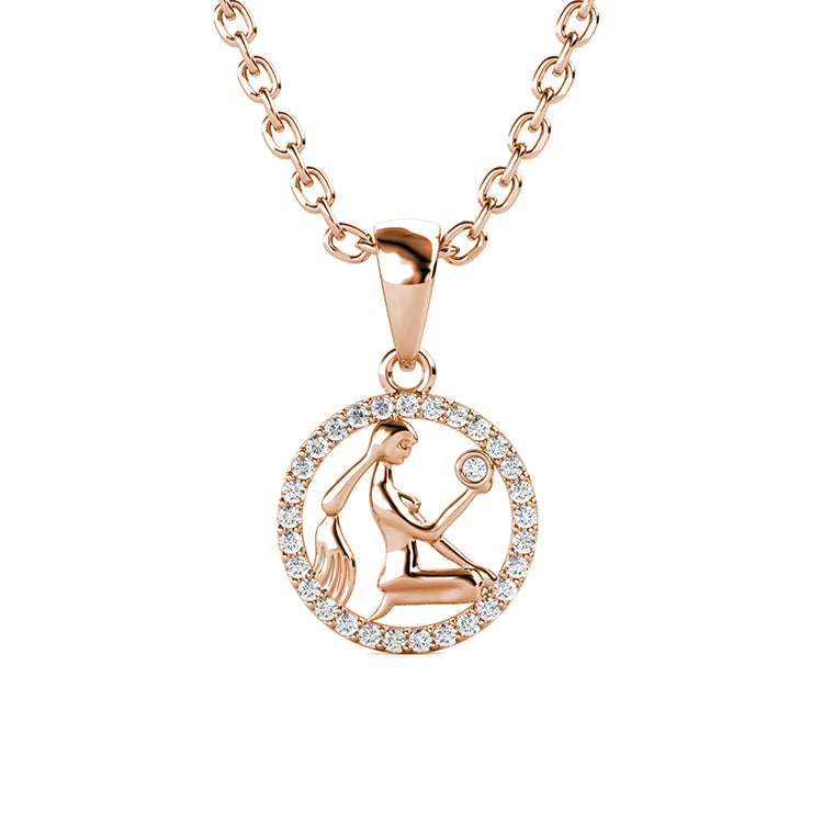 Dainty Aquarius Zodiac Charm 18K White Gold Plated Copper Sparkling Swarovski Crystal Necklace/ DP0665