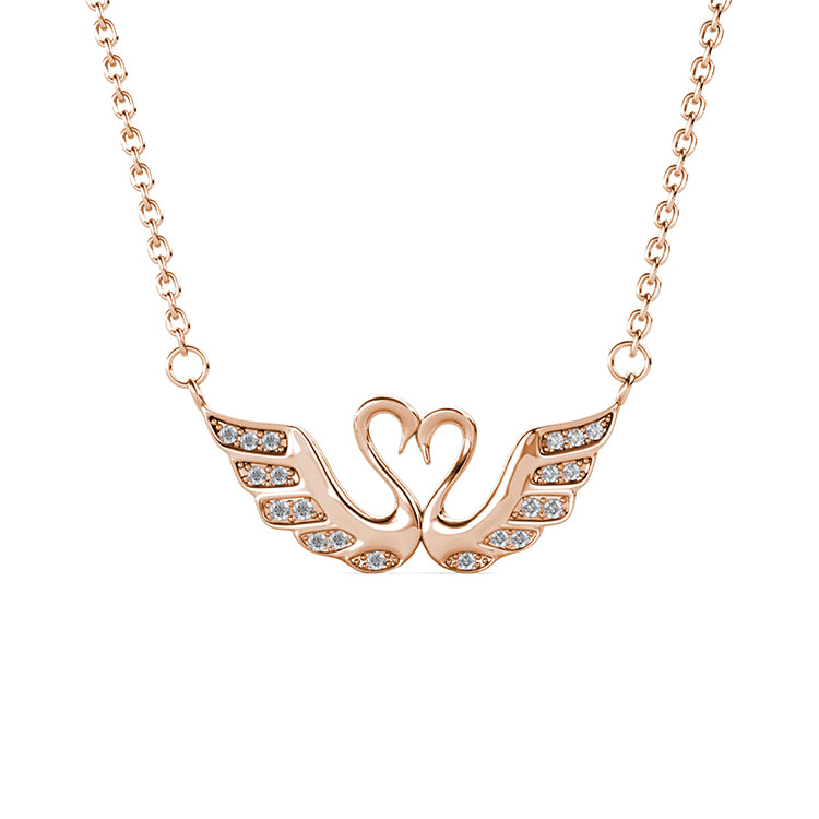 Romantic Twin Swan Heart Pendant with Swarovski Crystals Wings/ DP0757