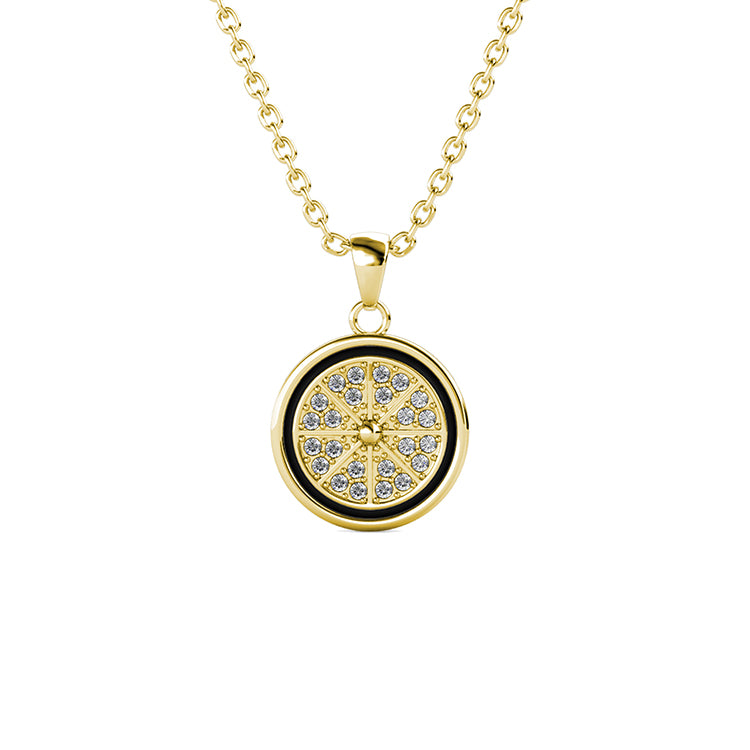Classic Black Rim Eight Split Compass Pave Medallion Necklace Nickel Free Copper Multi-Zone Swarovski Crystal Jewelry/ DP0752