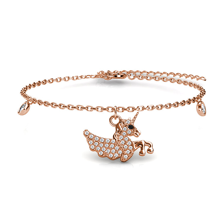 Anti-Tarnish Copper Dainty Swarovski Crystal Unicorn Charm Bracelet / DB0226