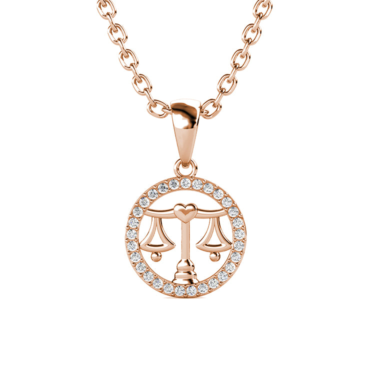 Fine 18K White Gold Libra Necklace | Swarovski Crystal Halo Pendant | Sept-Oct Birthday Gift/ DP0667