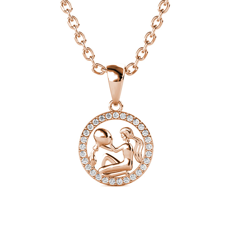 Dainty Swarovski Crystal Aquarius Medallion 18K Gold Plated Round Zodiac Necklace/ DP0672