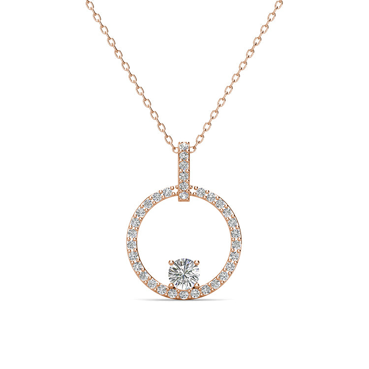 Dainty Swarovski Crystal Open Circle Necklace with Floating Solitaire Modern Geometric Pendant / DP0787