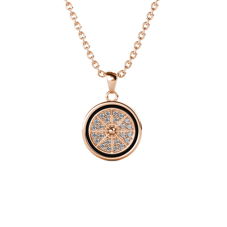 Classic Black Rim Eight Split Compass Pave Medallion Necklace Nickel Free Copper Multi-Zone Swarovski Crystal Jewelry/ DP0752