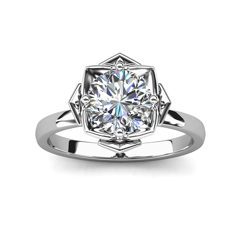 Unique Art Deco Style Engagement Ring Geometric Crown Setting & Solitaire Ring/ DR0128