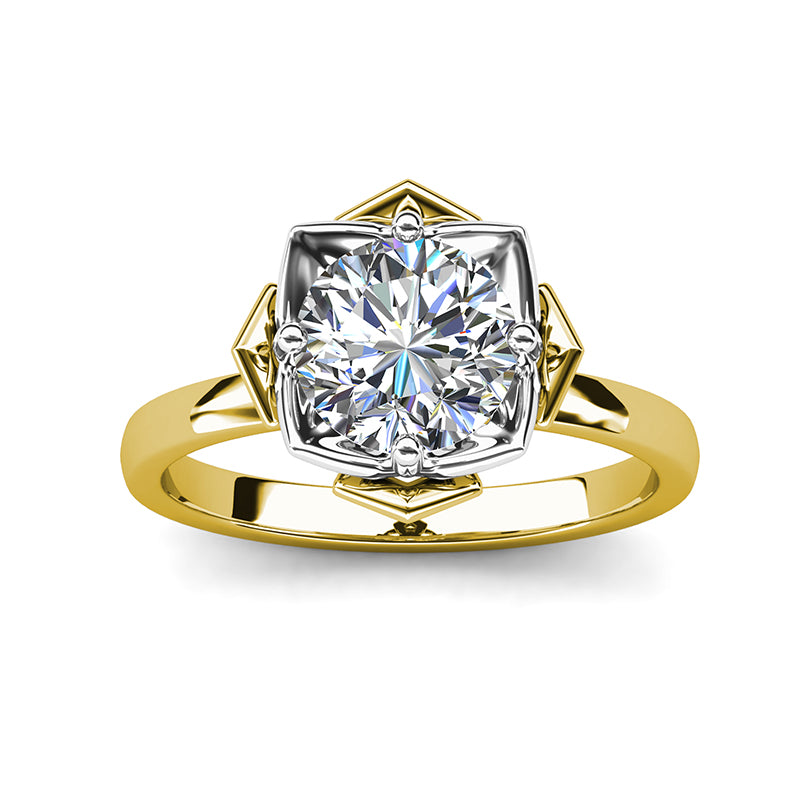 Unique Art Deco Style Engagement Ring Geometric Crown Setting & Solitaire Ring/ DR0128