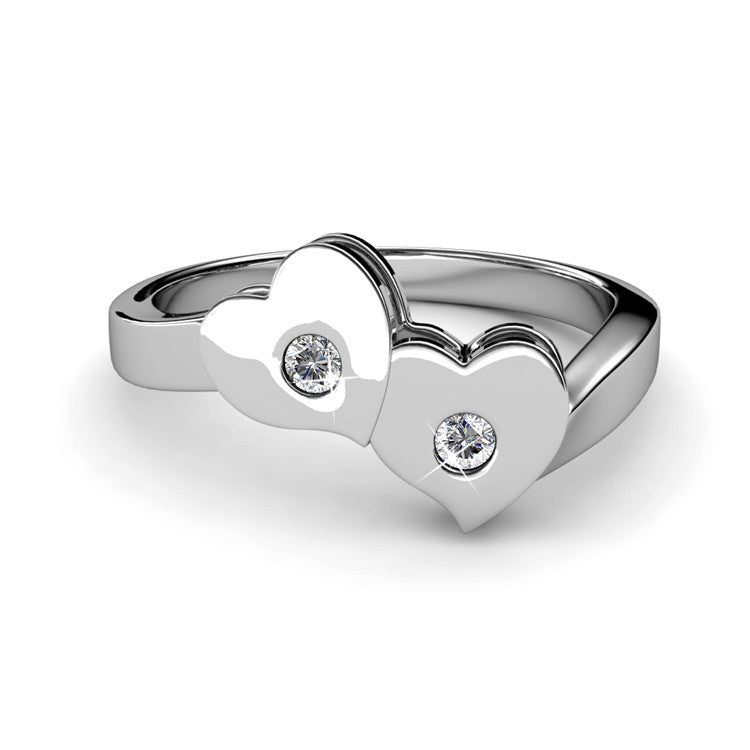 Nickel Free Copper Smooth Polished Twin Heart Stone Clean Contemporary Love Ring/ DR0182