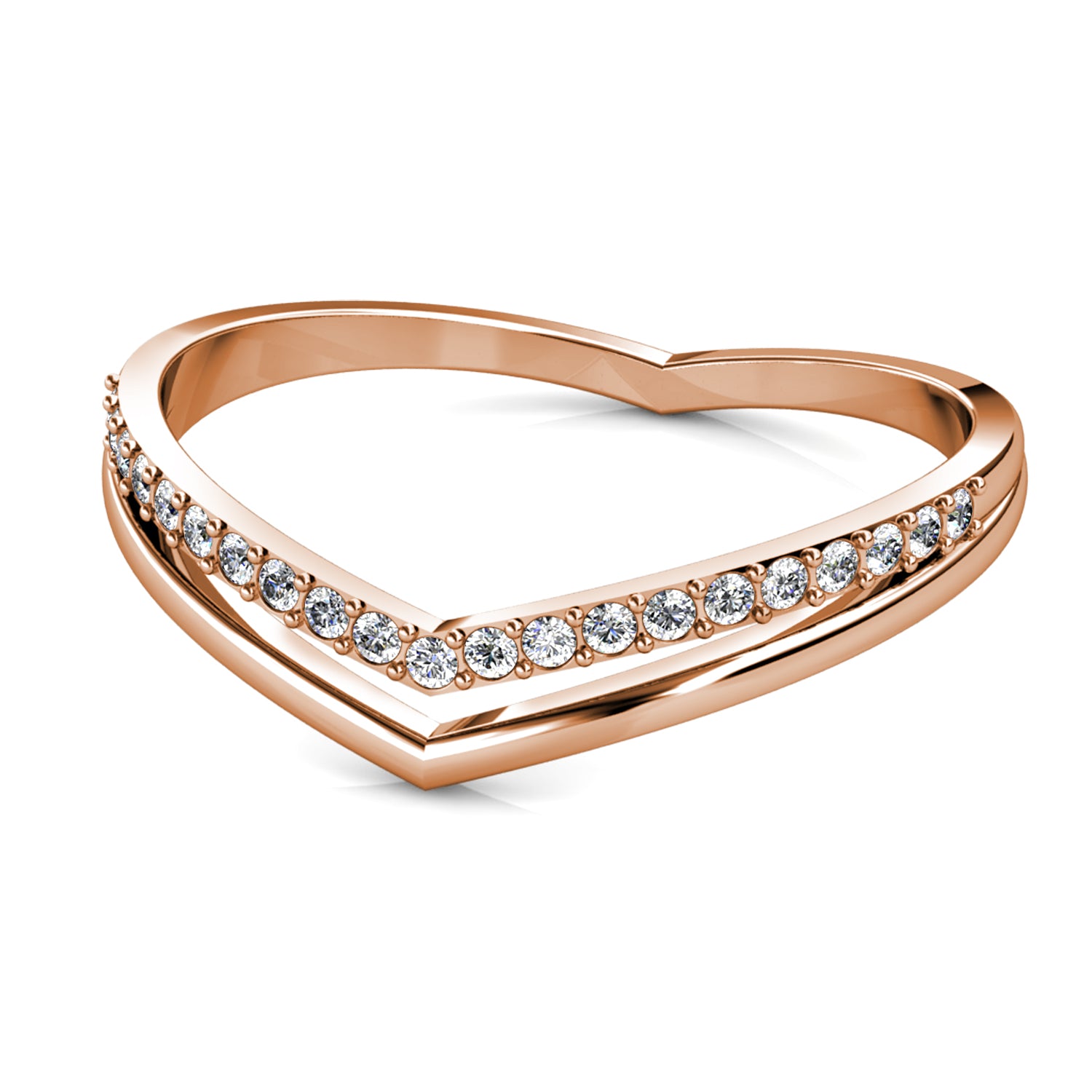 Elongating V-Shape Swarovski Crystal Ring Elegant Everyday & Stackable Jewelry/ DR0111