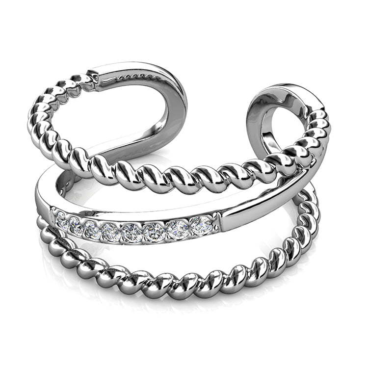 Unique Spiral Crystal Ring ,18K Gold Plated Adjustable Twist Band / DR0110