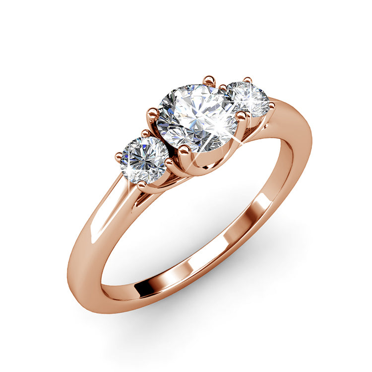 Three Stone Engagement Ring Nickel Free Gold Plated Past Present Future Smooth Wide Band/ DR0167