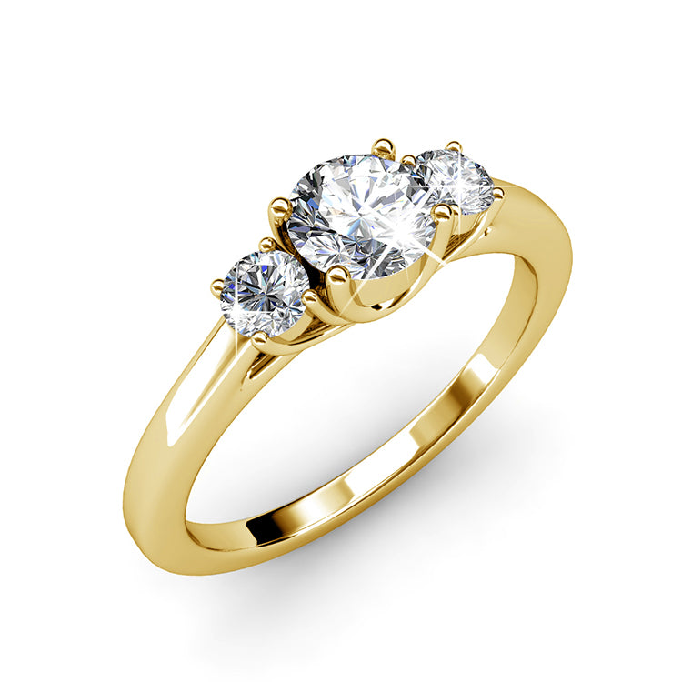 Three Stone Engagement Ring Nickel Free Gold Plated Past Present Future Smooth Wide Band/ DR0167