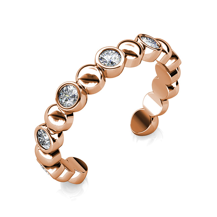 Nickel Free Adjustable Beaded Crystal Ring , 18K Gold Plated Copper / DR0109