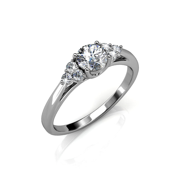 Chic Bridal-Style Graduated Crystal Ring 18K White Gold Plated Tarnish-Free & EU Compliant/ DR0168