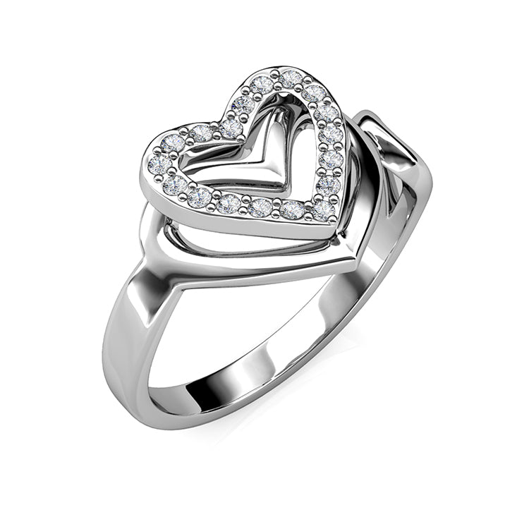 Romantic Intertwined Open Heart Ring with Swarovski Crystals Comfort Fit Open Cuff Stack Ring/ DR0117