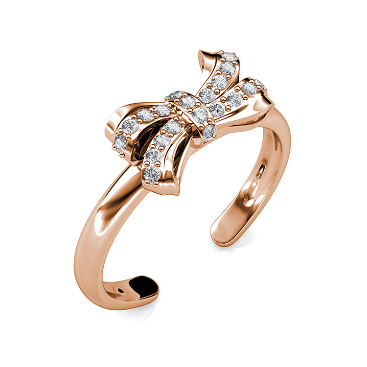 Versatile Adjustable Swarovski Crystal Bow Ring Perfect Stackable Everyday Accessory / DR0116