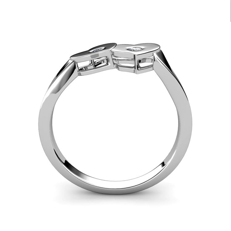 Nickel Free Copper Smooth Polished Twin Heart Stone Clean Contemporary Love Ring/ DR0182