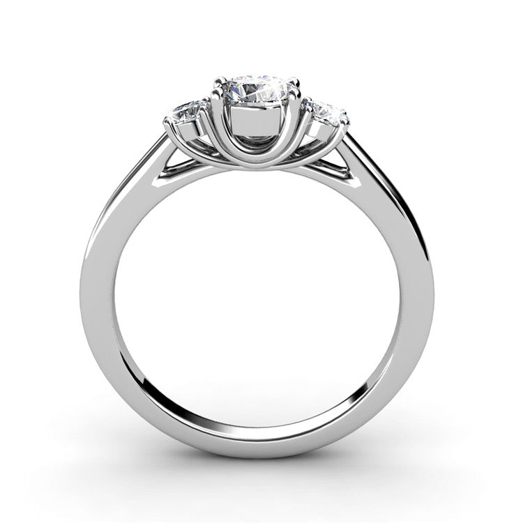 Three Stone Engagement Ring Nickel Free Gold Plated Past Present Future Smooth Wide Band/ DR0167