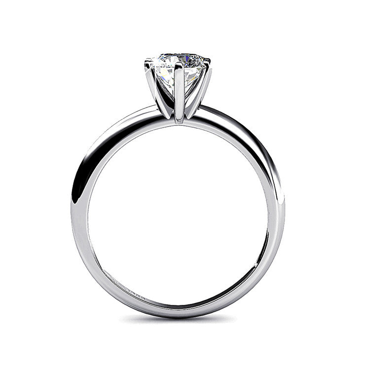 Daily Casual Wedding Band Anti-Tarnish Sterling Silver Classic Six Claw Minimal Solitaire Ring For Women/ DR0169