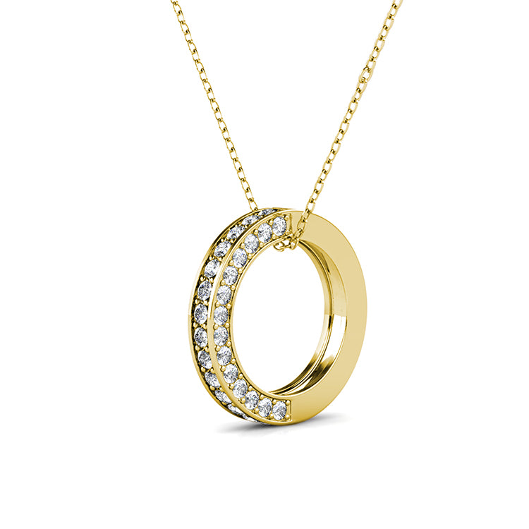 Asymmetrical Half Pave Open Hollow Circle Ring Pendant Nickel Free Copper Polished Lightweight Modern Everyday Necklace/ DP0743