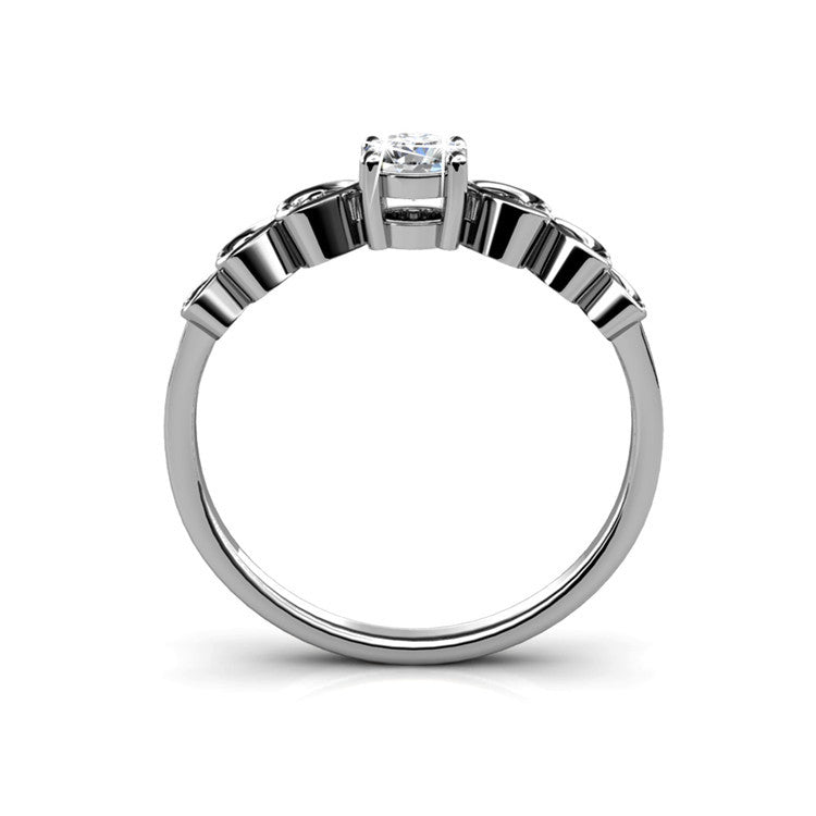 Elegant Swarovski Crystal Heart Cutout Ring 18K White Gold Plated Hypoallergenic Solitaire Ring/ DR0166