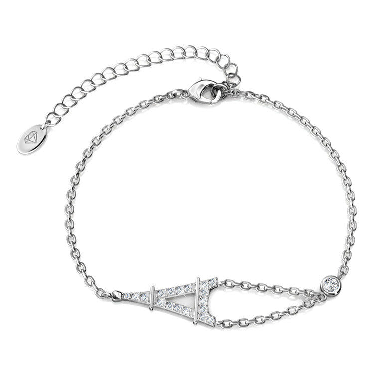 City of Light Eiffel Tower Bracelet 18K White Gold Plated Nickel-Free Elegant Travel Souvenir Jewelry / DB0007