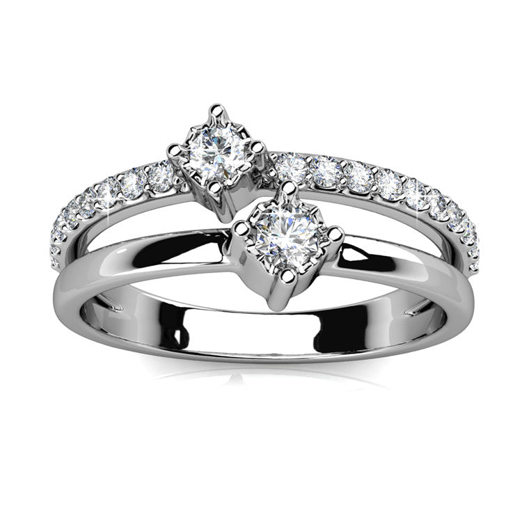 Together We Shine Two-Stone Ring Gold Plated Modern Jewelry/ DR0098