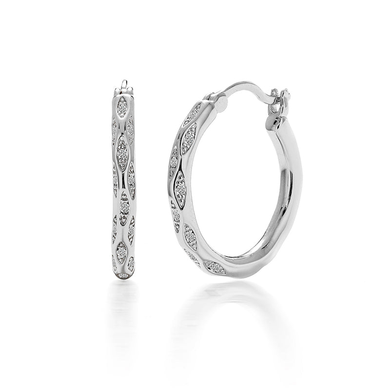 Leaf Cluster Pave Hoops 18K White Gold Plated Sculptural Swarovski Crystal Earrings/DE0828