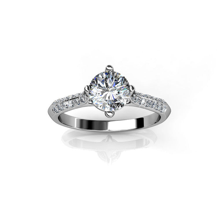 Classic Bridal Ring Anti-Tarnish Copper Smooth Thin Shank Swarovski Crystals Solitaire Comfort Fit Band/ DR0172