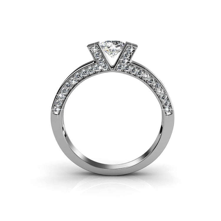 18K Gold Plated V Frame Two Bar Pave Crystal Minimal Bride Proposal Ring/ DR0174
