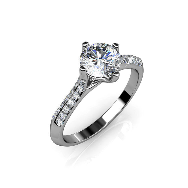 Classic Bridal Ring Anti-Tarnish Copper Smooth Thin Shank Swarovski Crystals Solitaire Comfort Fit Band/ DR0172