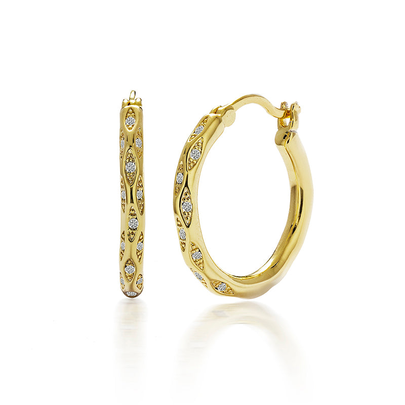 Leaf Cluster Pave Hoops 18K White Gold Plated Sculptural Swarovski Crystal Earrings/DE0828