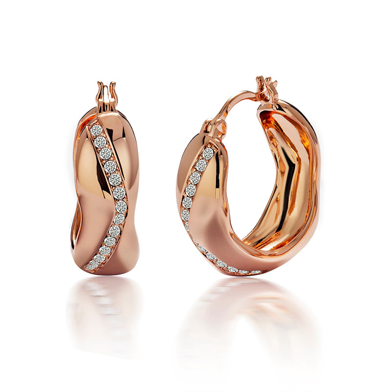 Textured Wave Hoop Earrings 18K White Gold Plated Geometric Swarovski Crystal Statement Jewelry/ DE0852
