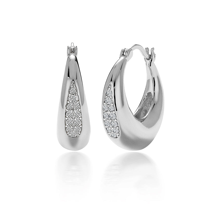 Calla Lily Teardrop Hoop Earrings 18K White Gold Plated Copper Swarovski Crystal Cluster Hoops/DE0825