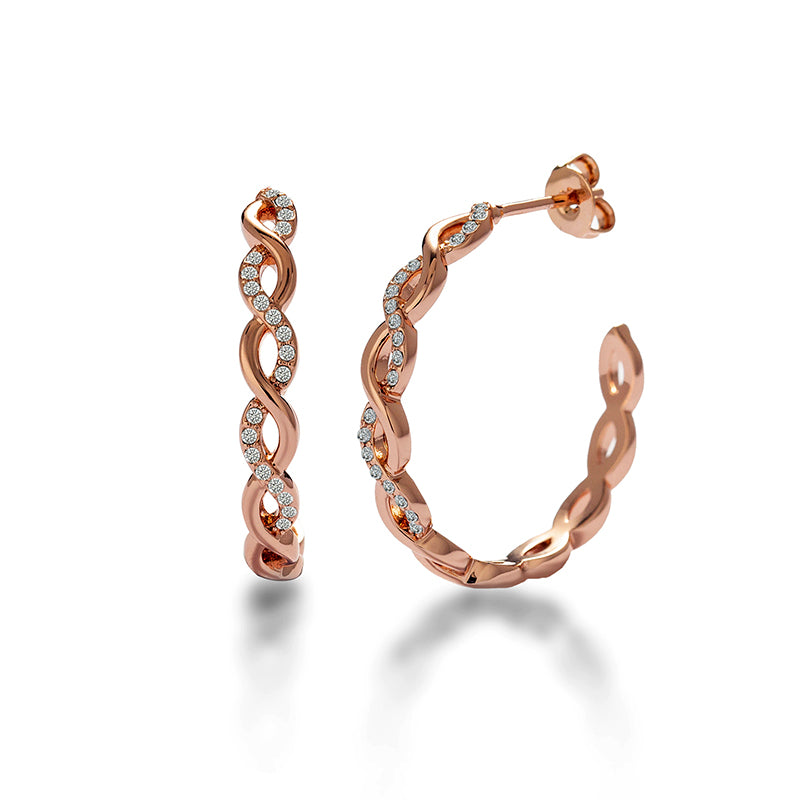 Twisted Rope Pave Hoops 18K White Gold Plated Copper Infinity Swarovski Crystal Earrings/DE0817